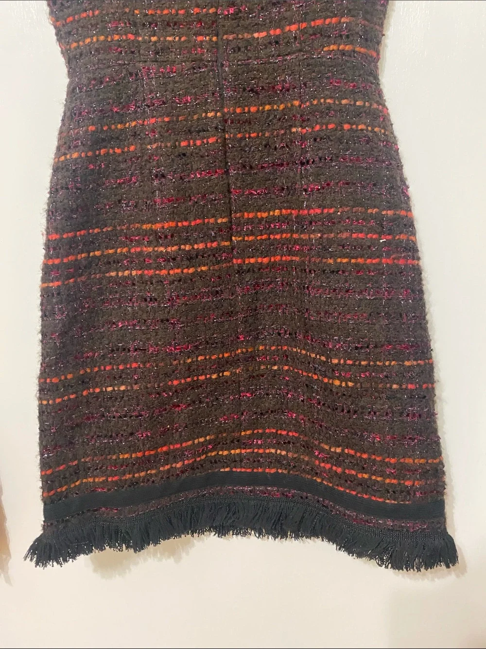kate spade Black Tweed Mini Dress with Red & Orange Stripe Detail